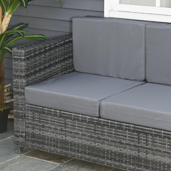 VivaGarden Divano da Esterno 3 Posti in Rattan PE e Metallo con Cuscini Imbottiti 185x70x80 cm colore Grigio