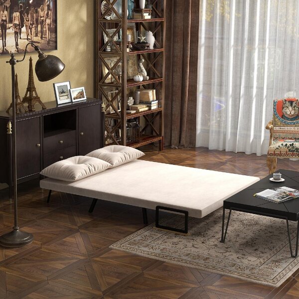 DecHome Divano Letto 2 Posti in Tessuto effetto Velluto Dimensioni 102x73x81 cm colore Beige