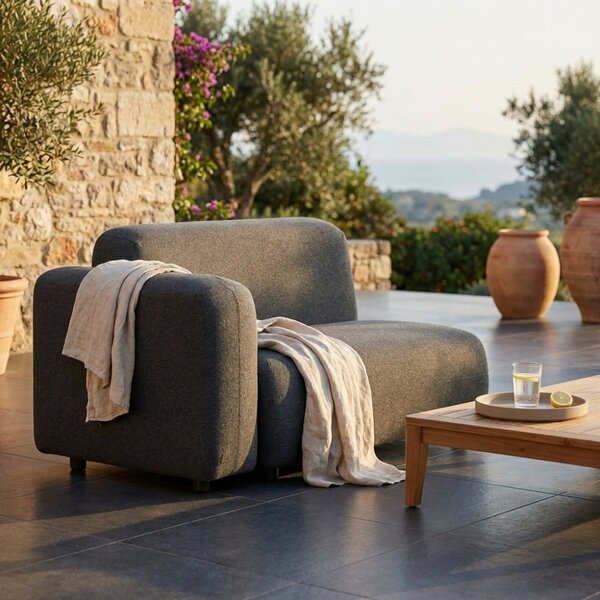 DecHome Divano da Esterno Modulare Lato Destro con Cuscini in Alluminio 119x65x40 cm colore Grigio Scuro