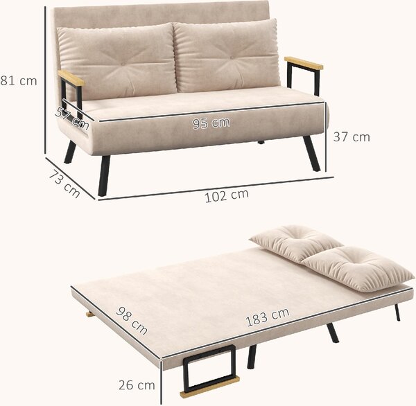 DecHome Divano Letto 2 Posti in Tessuto effetto Velluto Dimensioni 102x73x81 cm colore Beige