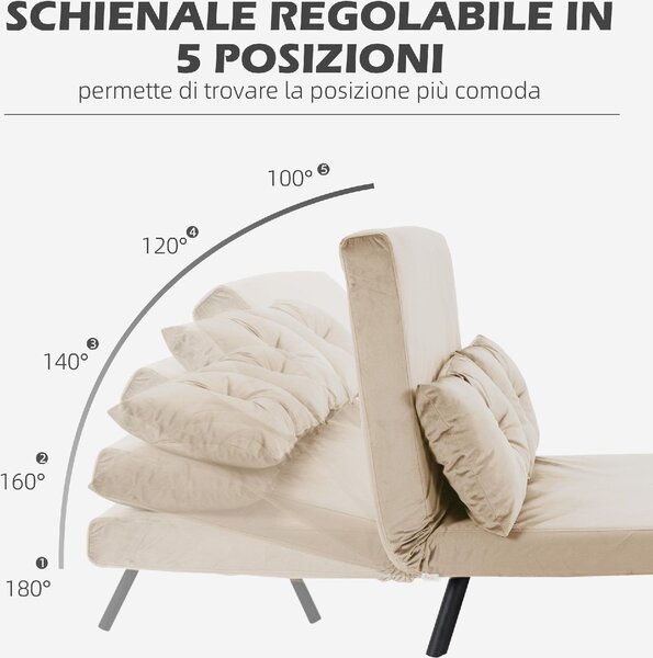 DecHome Divano Letto 2 Posti in Tessuto effetto Velluto Dimensioni 102x73x81 cm colore Beige