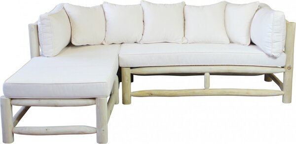 VivaGarden Divano da Esterno Chaise Loungue con Cuscini in Teak 140x150x67 cm colore Tortora e Bianco - Miguel