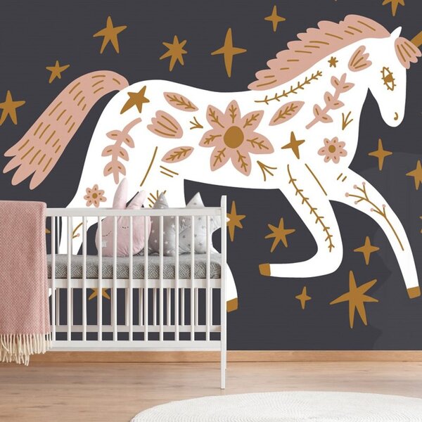 Carta da parati – Unicorno fiabesco con tocco folcloristico