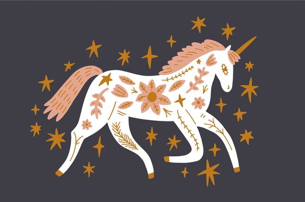 Carta da parati – Unicorno fiabesco con tocco folcloristico