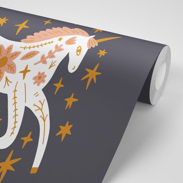 Carta da parati – Unicorno fiabesco con tocco folcloristico