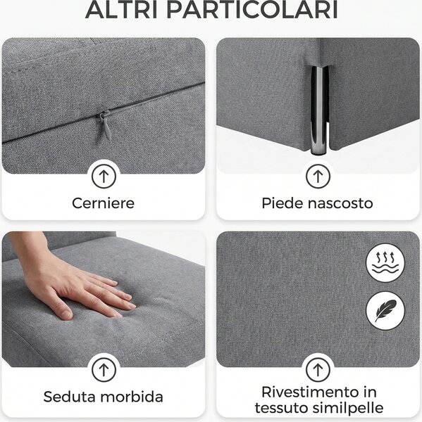 DecHome Divano Letto 2 Posti Moderno in Ecopelle Dimensioni 111x80x78 cm colore Grigio Chiaro