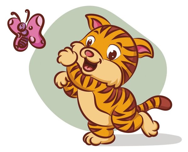 Carta da parati – Gattino carino con farfalla