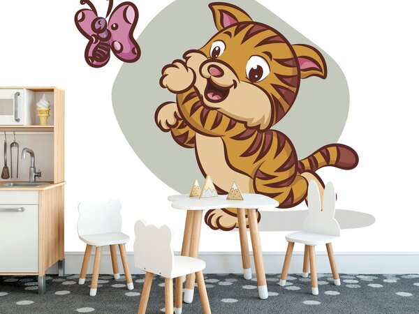 Carta da parati – Gattino carino con farfalla