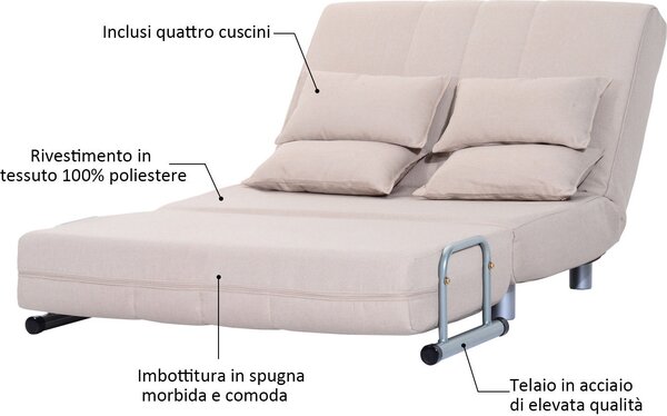 DecHome Divano Letto 2 Posti Moderno in Tessuto Dimensioni 102x82x81 cm colore Beige