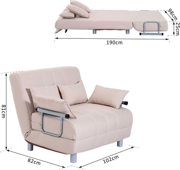 DecHome Divano Letto 2 Posti Moderno in Tessuto Dimensioni 102x82x81 cm colore Beige