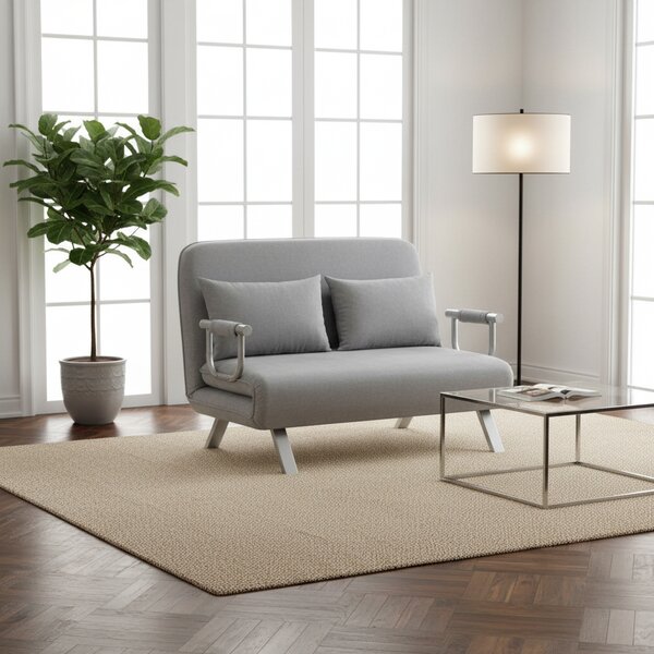DecHome Divano Letto 2 Posti Moderno in Ecopelle Dimensioni 111x80x78 cm colore Grigio Chiaro