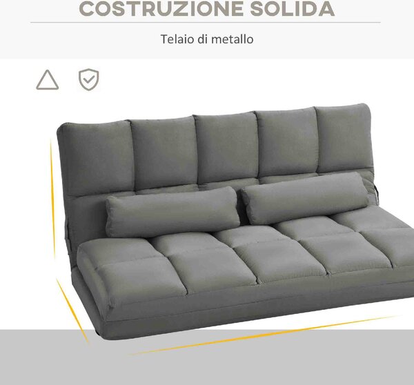 DecHome Divano Letto 2 Posti Moderno in Tessuto Scamosciato Dimensioni 130x73x60 cm colore Grigio Carbone