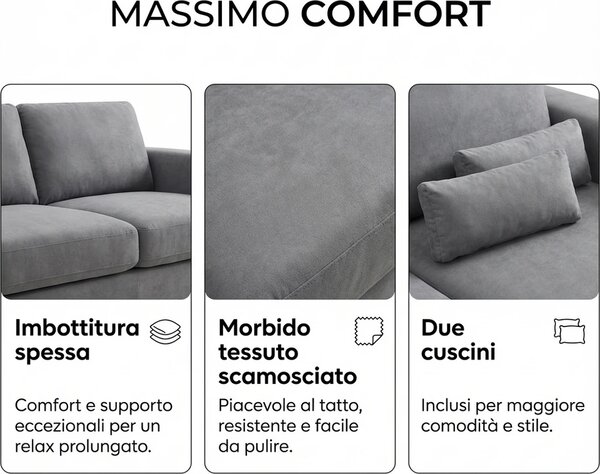 DecHome Divano Letto 2 Posti Moderno in Tessuto Scamosciato Dimensioni 130x73x60 cm colore Grigio Carbone