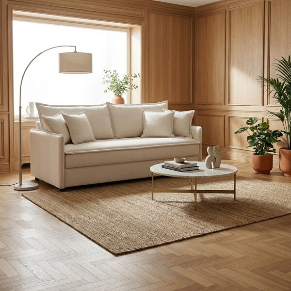 DecHome Divano Letto 2 Posti Moderno in Tessuto Dimensioni 217x86x95 cm colore Panna - Ghide