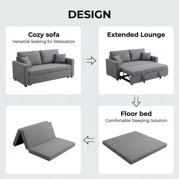 DecHome Divano Letto 2 Posti Moderno in Tessuto Scamosciato Dimensioni 130x73x60 cm colore Grigio Chiaro
