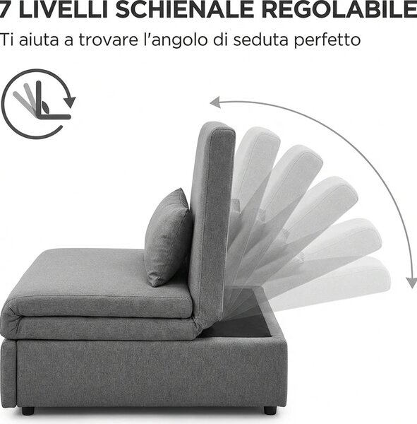 DecHome Divano Letto 2 Posti Moderno in Tessuto Scamosciato Dimensioni 130x73x60 cm colore Grigio Chiaro