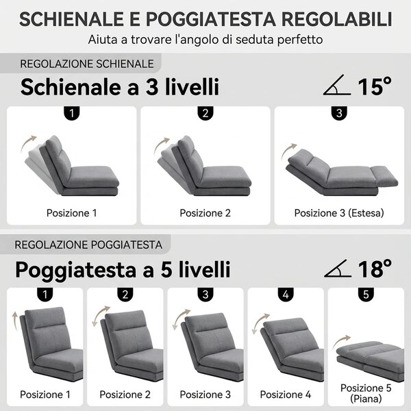 DecHome Divano Letto 2 Posti Moderno in Tessuto Scamosciato Dimensioni 130x73x60 cm colore Grigio Carbone