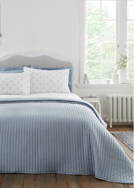 Copriletto blu con rivestimento trapuntato 230x220 cm Quilted Lines – Bianca