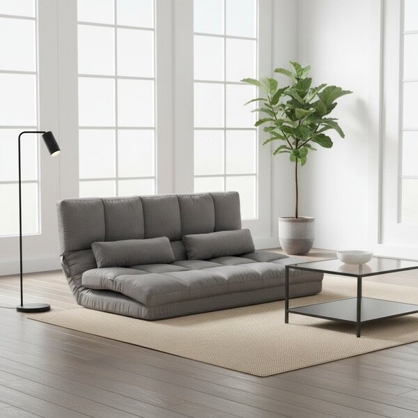 DecHome Divano Letto 2 Posti Moderno in Tessuto Scamosciato Dimensioni 130x73x60 cm colore Grigio Carbone