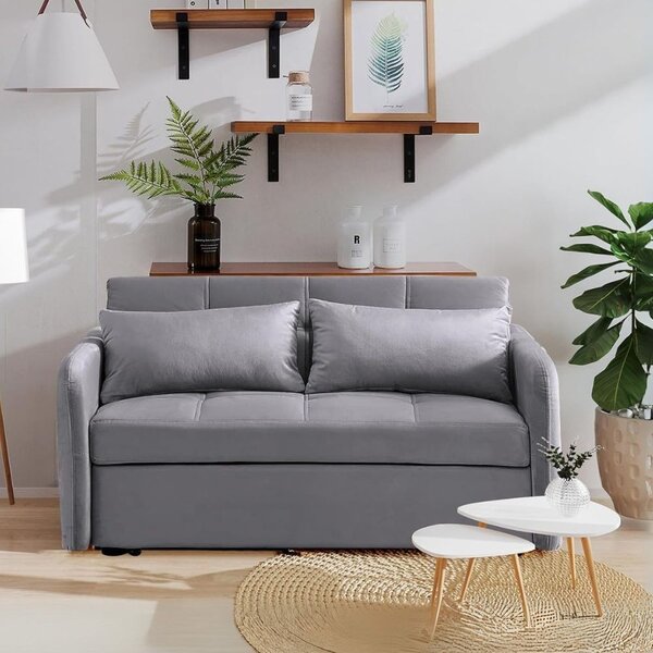 DecHome Divano Letto 2 Posti Moderno in Velluto Dimensioni 140.5x94.5x82 cm colore Grigio - Clorene