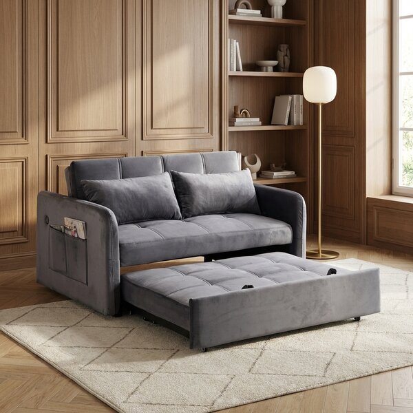DecHome Divano Letto 2 Posti Moderno in Velluto Dimensioni 140.5x94.5x82 cm colore Grigio - Clorene