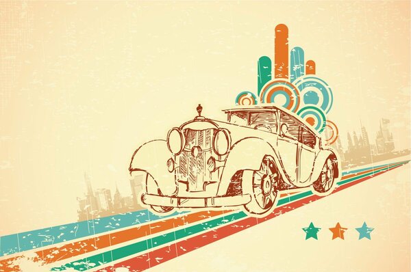 Carta da parati – Auto con sfondo vintage