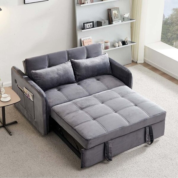 DecHome Divano Letto 2 Posti Moderno in Velluto Dimensioni 140.5x94.5x82 cm colore Grigio - Clorene