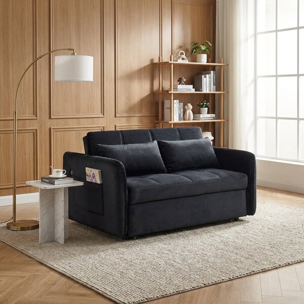 DecHome Divano Letto 2 Posti Moderno in Velluto Dimensioni 140.5x94.5x82 cm colore Nero - Clorene