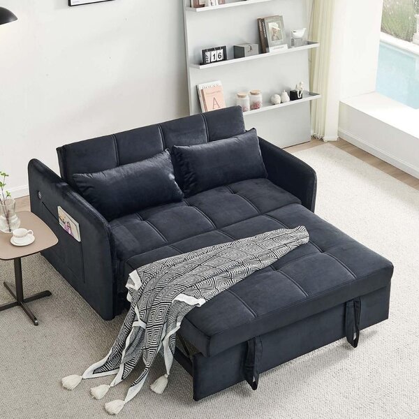 DecHome Divano Letto 2 Posti Moderno in Velluto Dimensioni 140.5x94.5x82 cm colore Nero - Clorene