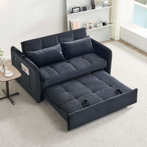 DecHome Divano Letto 2 Posti Moderno in Velluto Dimensioni 140.5x94.5x82 cm colore Nero - Clorene