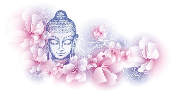Carta da parati – Buddha con fiori di sakura