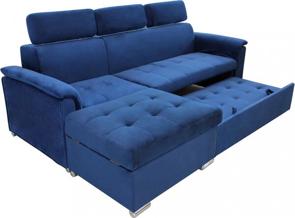 DecHome Divano Letto 3 Posti Moderno con Penisola in Tessuto Dimensioni 234x148x84 cm colore Blu