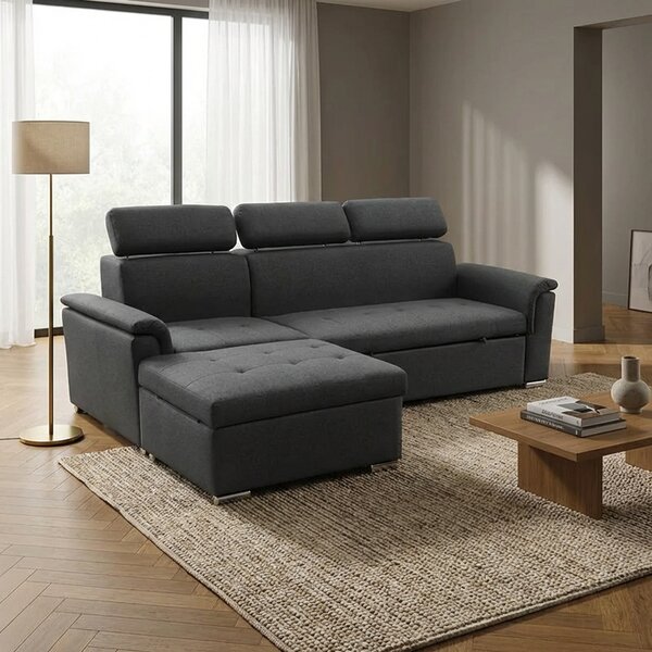 DecHome Divano Letto 3 Posti Moderno con Penisola in Tessuto Dimensioni 234x148x84 cm colore Grigio Scuro