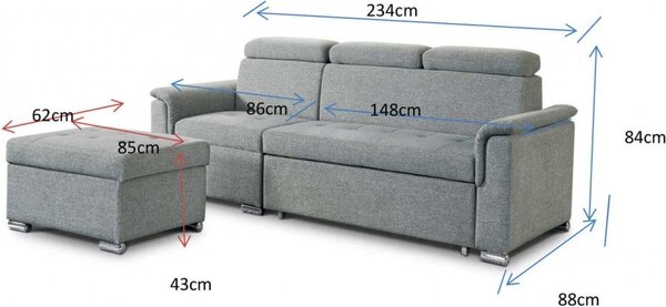 DecHome Divano Letto 3 Posti Moderno con Penisola in Tessuto Dimensioni 234x148x84 cm colore Grigio Chiaro