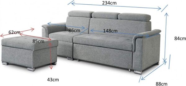 DecHome Divano Letto 3 Posti Moderno con Penisola in Tessuto Dimensioni 234x148x84 cm colore Tortora