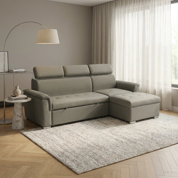 DecHome Divano Letto 3 Posti Moderno con Penisola in Tessuto Dimensioni 234x148x84 cm colore Tortora
