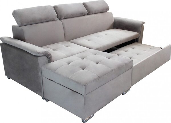 DecHome Divano Letto 3 Posti Moderno con Penisola in Tessuto Dimensioni 234x148x84 cm colore Tortora