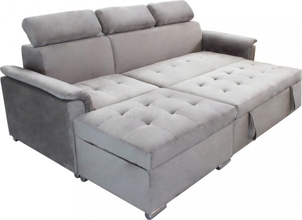 DecHome Divano Letto 3 Posti Moderno con Penisola in Tessuto Dimensioni 234x148x84 cm colore Tortora