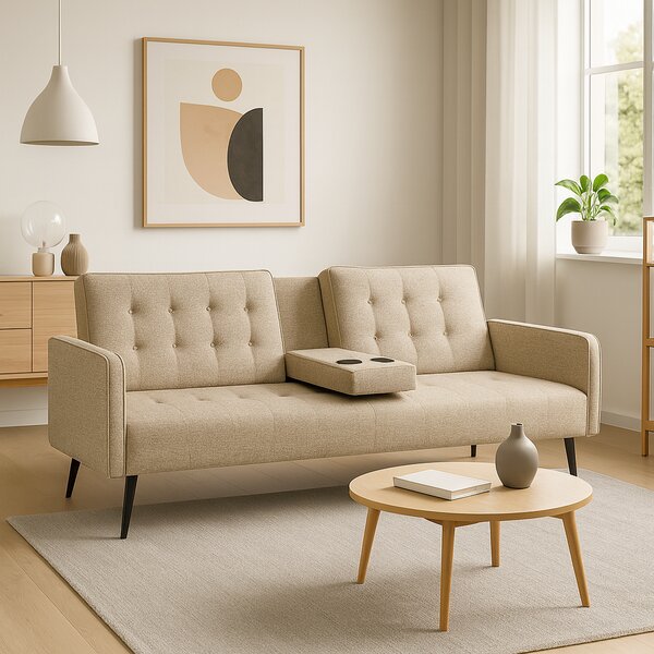 DecHome Divano Letto 3 Posti Moderno in Tessuto Dimensioni 196/180x81x78 cm colore Beige