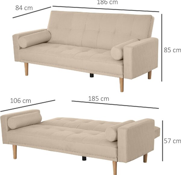 DecHome Divano Letto 3 Posti Moderno in Tessuto Dimensioni 186x84x85 cm colore Beige