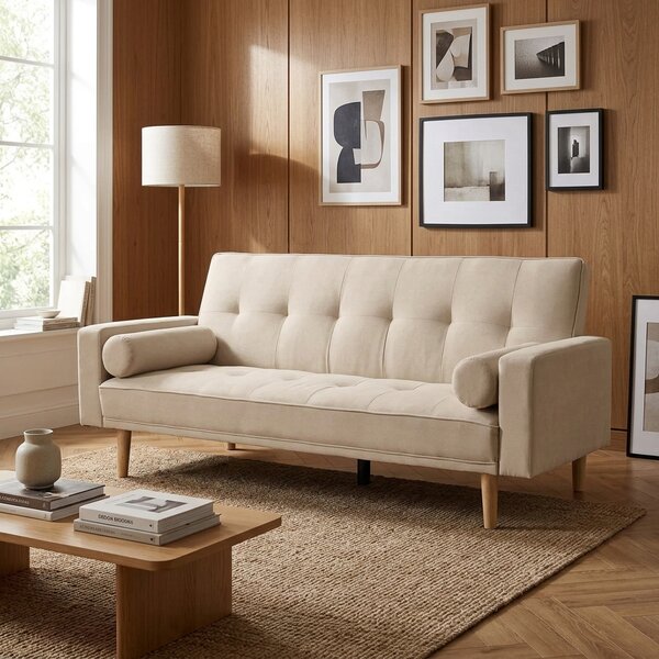DecHome Divano Letto 3 Posti Moderno in Tessuto Dimensioni 186x84x85 cm colore Beige