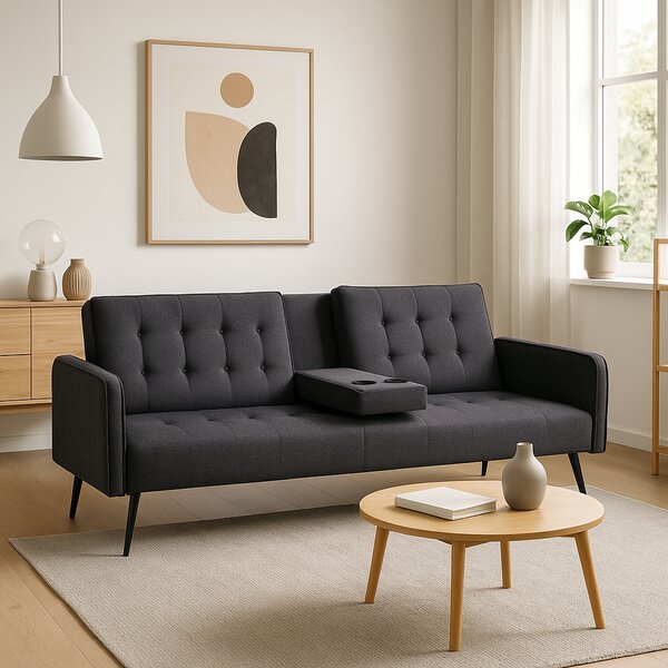 DecHome Divano Letto 3 Posti Moderno in Tessuto Dimensioni 196/180x81x78 cm colore Grigio Scuro