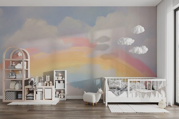 Carta da parati Astratto arcobaleno tra le nuvole,, Carta da parati per Bambini, Carta da parati per bambini Arcobaleno, w05592 : Uwalls.it