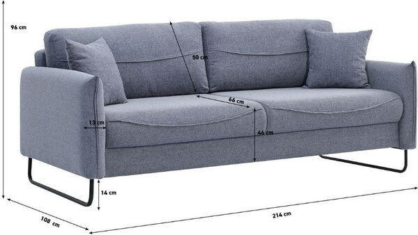 DecHome Divano Letto 3 Posti Moderno in Tessuto Dimensioni 214x108x96 cm colore Grigio Chiaro - Fly