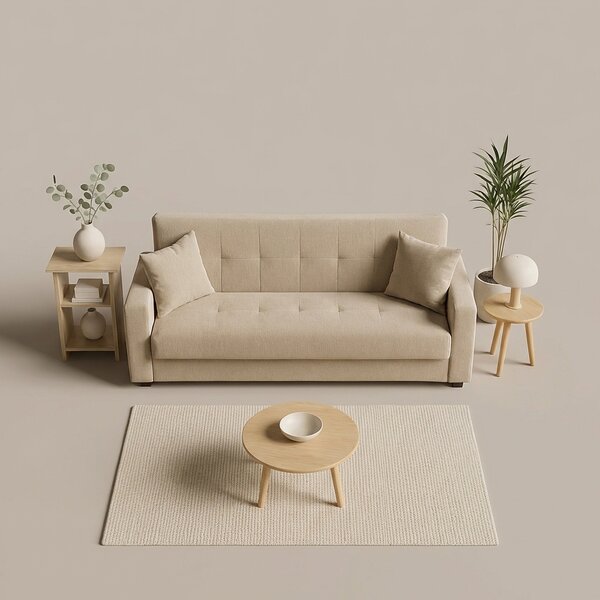 DecHome Divano Letto 3 Posti Moderno in Tessuto Dimensioni 212x80x87 cm colore Beige - Nora