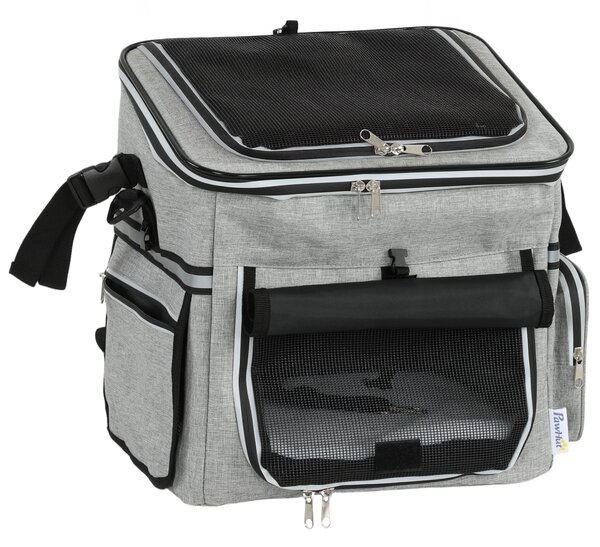 PawHut Cestino Bici per Cani Anteriore Portatile con Cintura di Sicurezza, Cuscino e Ciotola, 33x26x35 cm, Grigio Chiaro | Aosom Italy