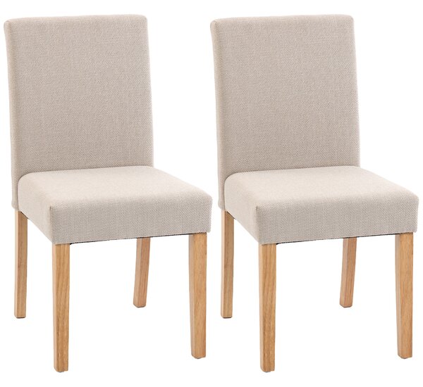 HOMCOM Set 2 Sedia Moderne da Pranzo con Seduta e Schienale Imbottiti, Gambe in Legno di Gomma, 56x46x88 cm, Crema | Aosom Italy