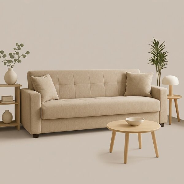 DecHome Divano Letto 3 Posti Moderno in Tessuto Dimensioni 212x80x87 cm colore Beige - Nora