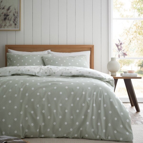 Set copripiumino e federa bianco e verde in flanella per letto singolo 135x200 cm Polka Dot – Catherine Lansfield
