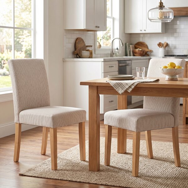 HOMCOM Set 2 Sedia Moderne da Pranzo con Seduta e Schienale Imbottiti, Gambe in Legno di Gomma, 56x46x88 cm, Crema | Aosom Italy